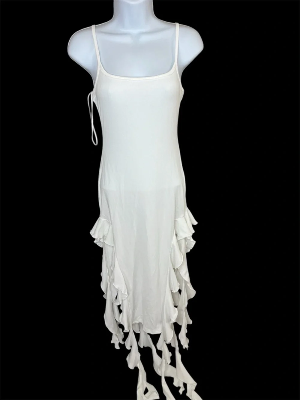 NWT CEFIAN White Ruffle Tie-Hem Slip Dress SMALL - Picture 1 of 4